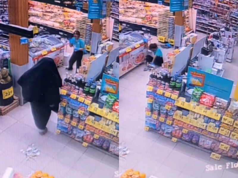 Cashier working in convenience store got scared by man who walked in dressing as Valak