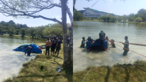 car plunges into unimas lake