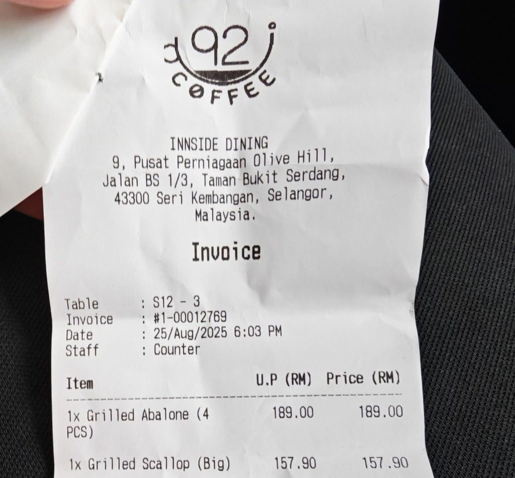 He was shocked by the unexpectedly high prices for two small snack dishes, which were battered and very tiny