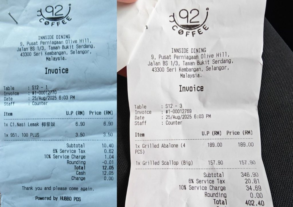 Kevin noticed that the bill did not include the shop’s registered number, and he chose to pay only for the food he had eaten