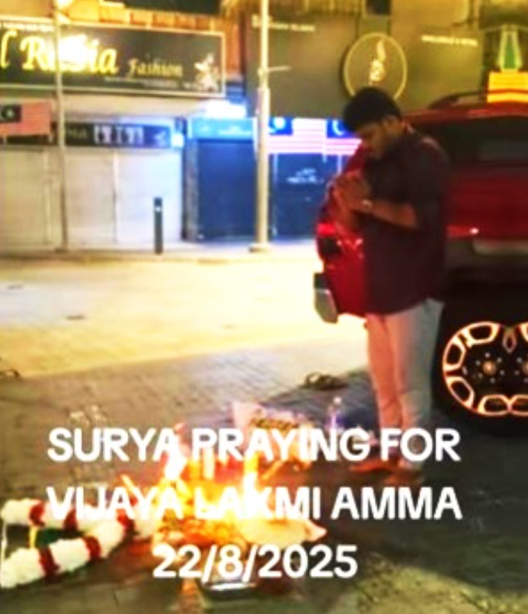A year after the sinkhole tragedy struck, Surya had returned to the site, paying heartfelt tribute while holding an intimate memorial for his beloved mother.
