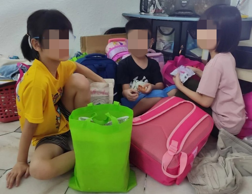 The three siblings were sitting and grateful to stay together