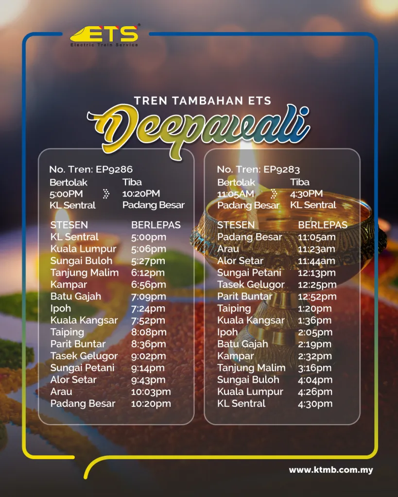 ktmb deepavali extra trips ets train