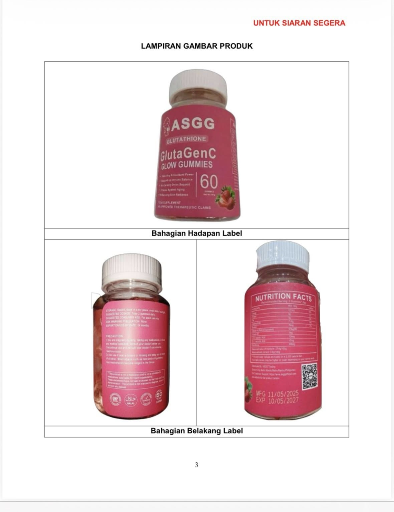 ASCG Gluta Genc Glow gummy was found to contain the glutathione