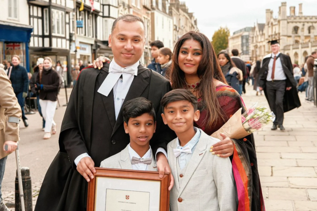 Jayaprakash with his wife and son during the graduation ceremony