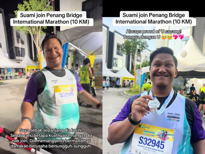 A visually impaired M'sian runner completes the 10km marathon