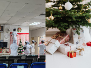 Malay nurses in Sarawak seen happily helping their colleagues put up Christmas decorations