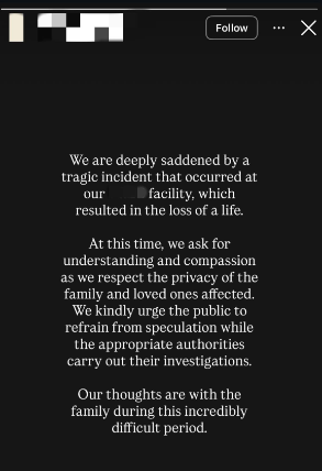 The pickleball court extended its condolences to the victim's family