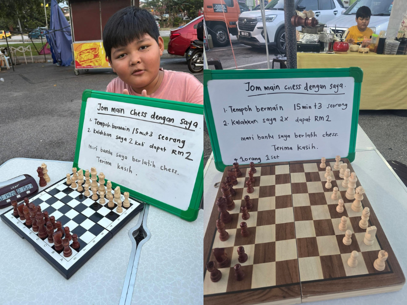 Win RM2 if you can beat this 12yo chess challenger at a Senawang hawker stall