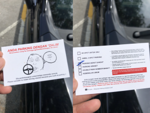 "You parked horribly"— M'sian driver hit with hilarious parking violation checklist card