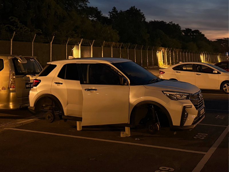 M'sian woman shocked to find all 4 tyres gone after parking at LRT3 station