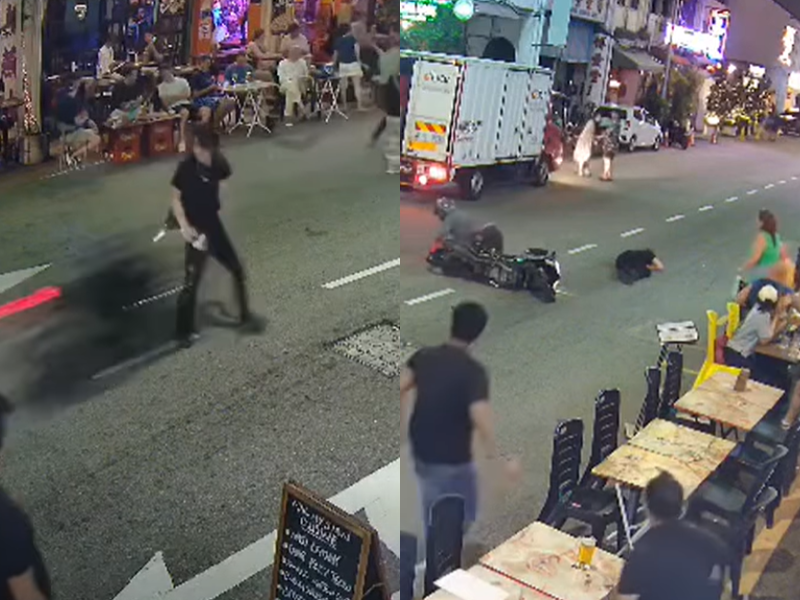 Motorcycle crashes into pedestrian in Penang, netizens question roadside dining after accident