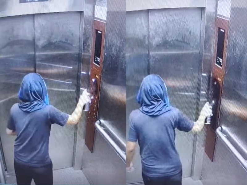 DBKL shares CCTV footage of person vandalising PPR lift by spraying black paint on buttons
