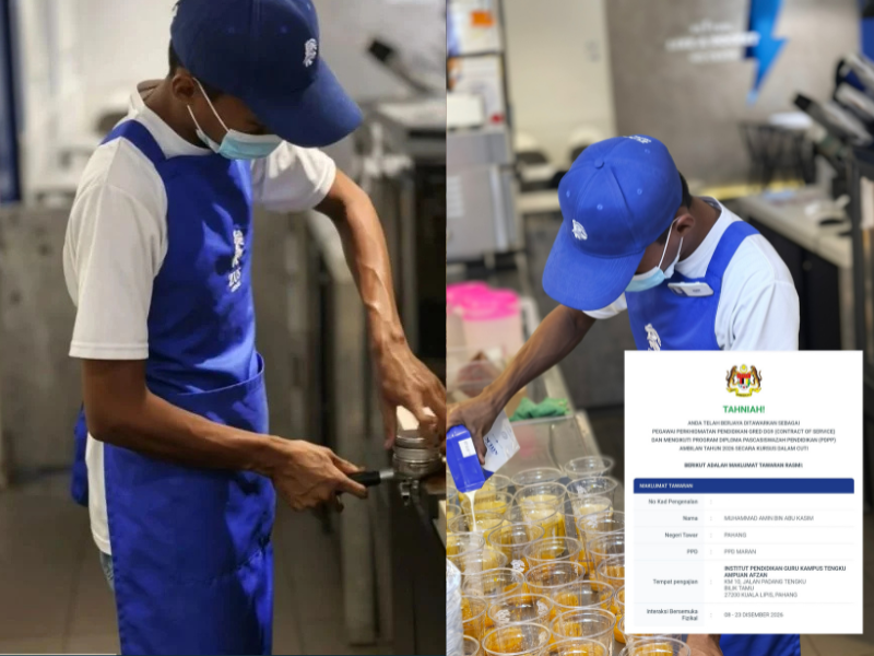 M’sian barista works hard to practise lessons every night after work, making his dream of becoming a teacher come true